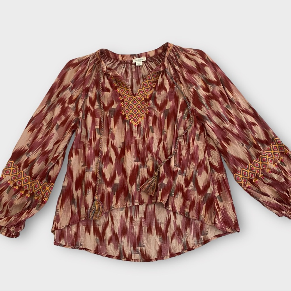 Sundance Women’s Distant Travels Top Blouse XSP Petite Artisan Embroidered Artsy